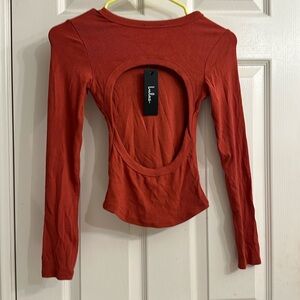 Lulu's Rust Orange Long Sleeve Cutout Back Top